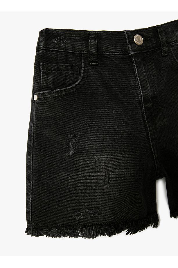 Yüksek Bel Regular Fit Siyah Kadın Şort 4SKG40019AD - 3