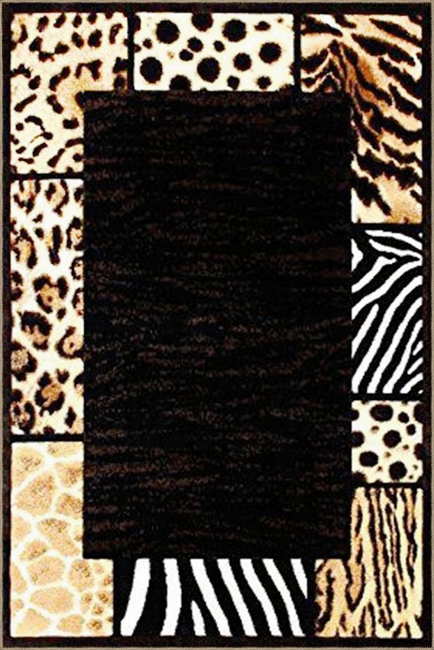 Black Themed Abstract Leopard and Zebra Pattern Creative Modern Decorative Carpet 3655