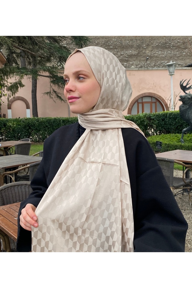 شال جاكار قطني بيج بنمط شرنقة - 1