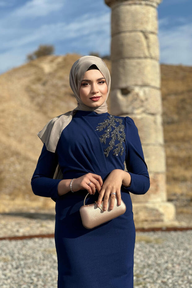 Orkide Abiye - Lacivert - 1