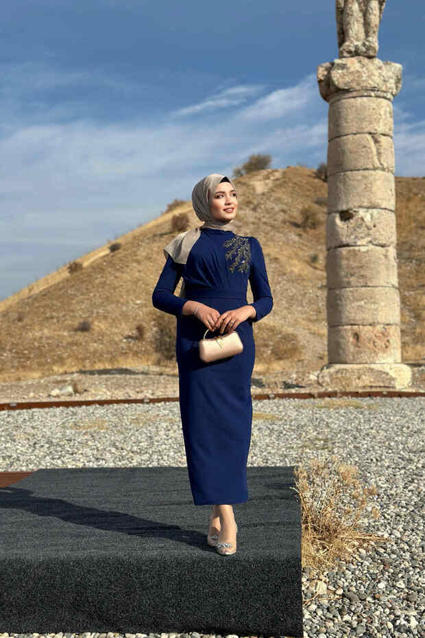Orkide Abiye - Lacivert - 3