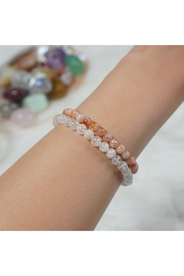 Sun and Moonstone Natural Stone 2-Piece Bracelet
