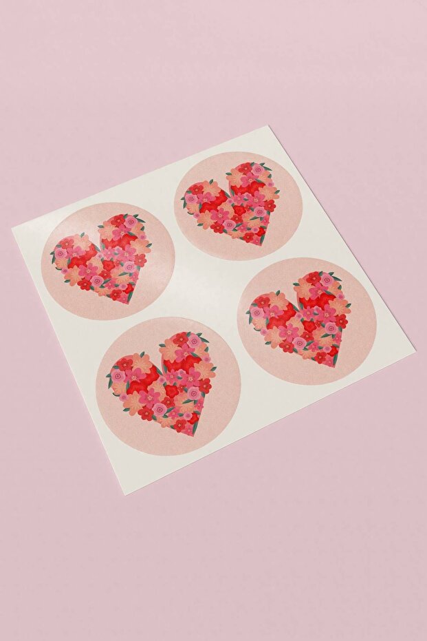 Kuşe Thank You Sticker Teşekkürler Etiketi Çiçek Kalp Ambalaj Paket Etiketi - 3x3cm 90 Adet - ST2093 - 5