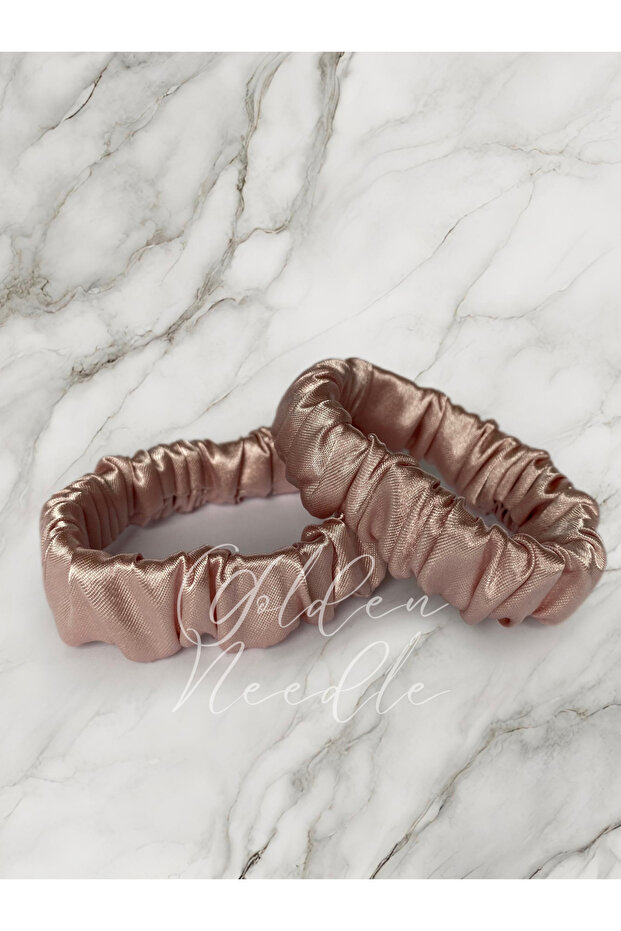 Powder Pink Women's Satin Fabric Small Scrunchie Bracelet Bagel 2-Piece Buckle Set