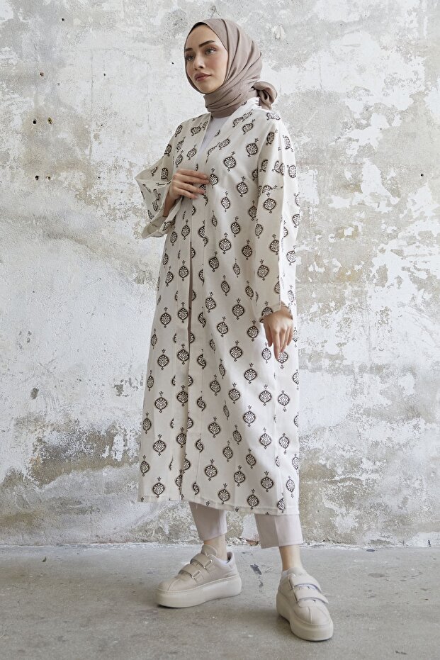 كيمونو طويل بنمط عرقي - بني - 4