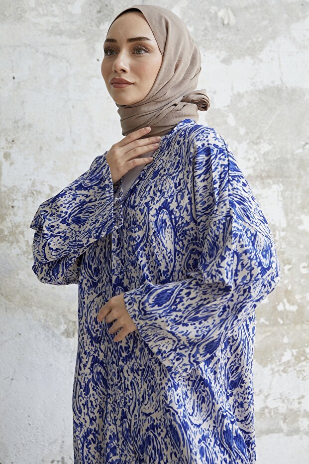 كيمونو طويل بنمط ملفوف - أزرق - 3