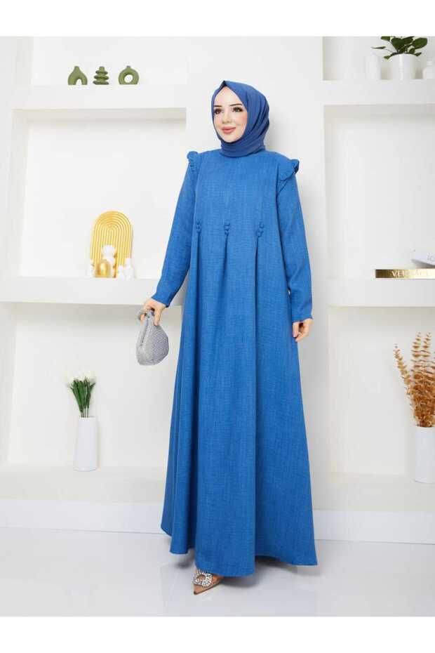 Buttoned Large Size Linen Hijab Hijab Dress