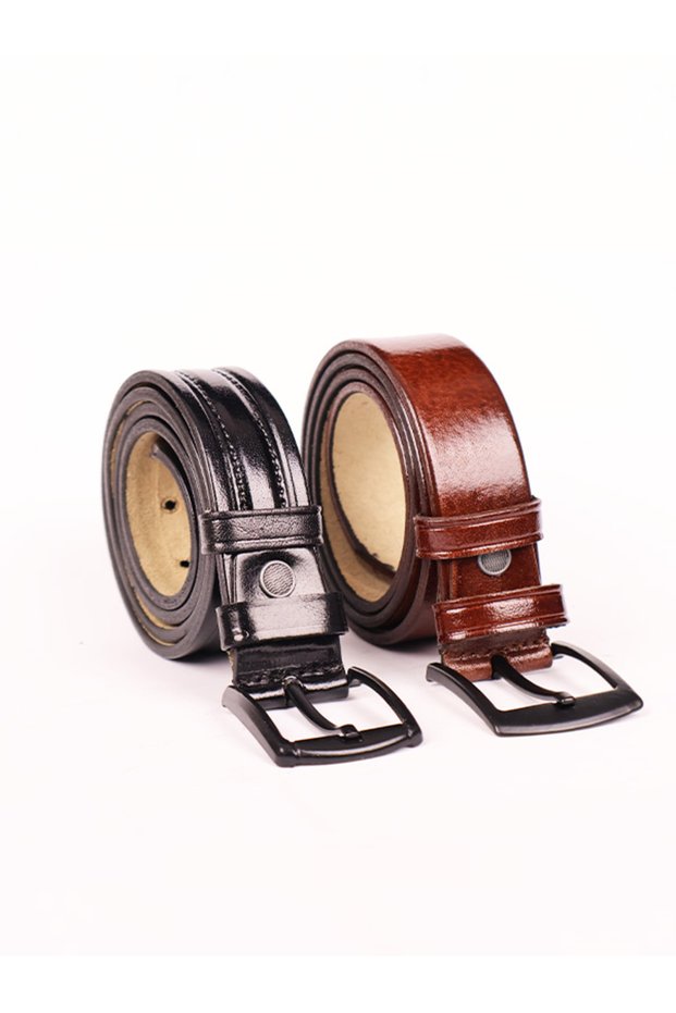 100% Genuine Leather Leather Brown And Black Men's Belt 3.5 Cm Campaign