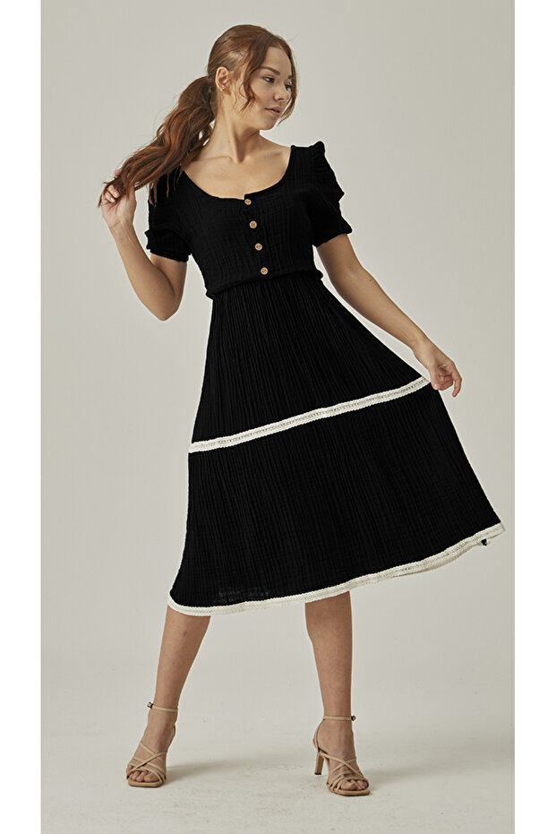 MUSLIN WATERMELON SLEEVE MIDI SIZE SCURFED DRESS