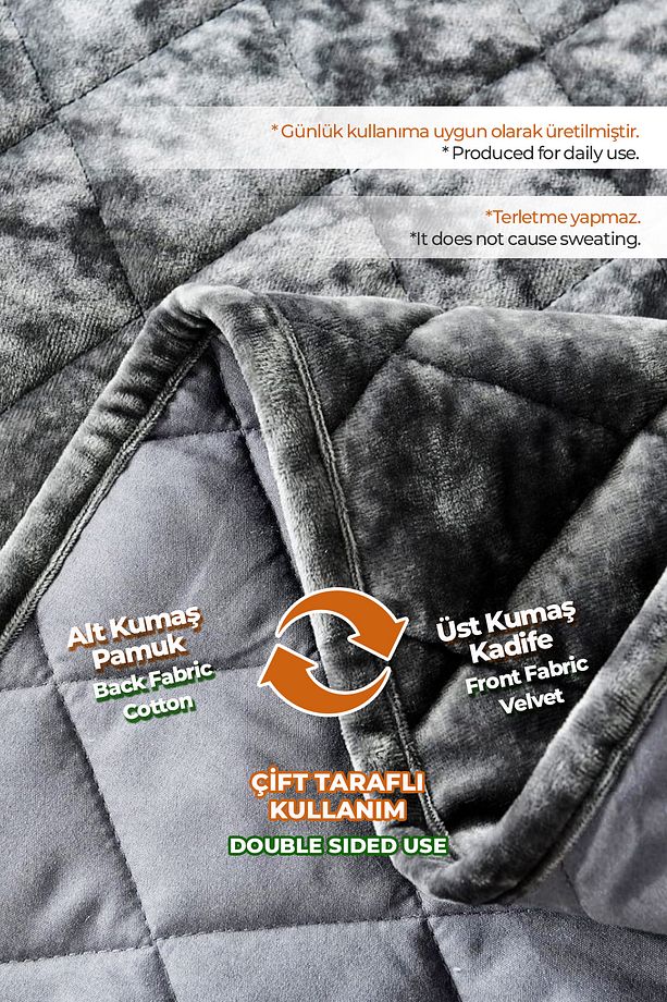 Kapitone Kadife Yatak Örtüsü Seti Tek Kişilik Supersoft 2 Parça Yumuşak Elyaf Dolgulu Antrasit - 2