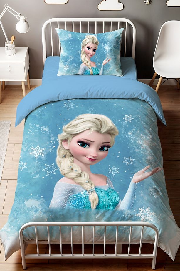 Kartaneli Mavi Elsa Desenli Tek Kişilik Bebek Çocuk Nevresim Seti - 2