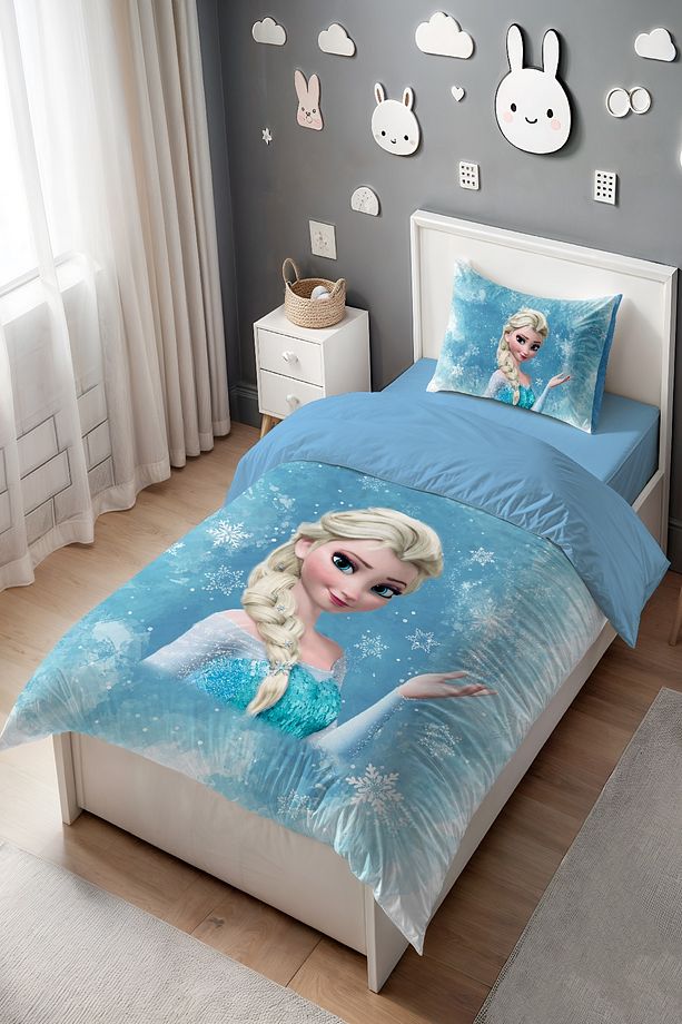 Kartaneli Mavi Elsa Desenli Tek Kişilik Bebek Çocuk Nevresim Seti - 3