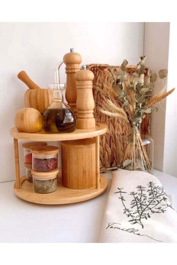 Bamboo Rotating Serving Rack Rotating Stand Rotating Spice Rack - 4