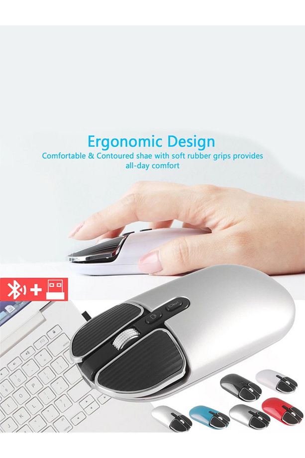 Kablosuz Mouse Kablosuz Fare Bluetooth Ve 2.4 Ghz Şarjlı Ergonomik 1600 Dpı Mouse - 6