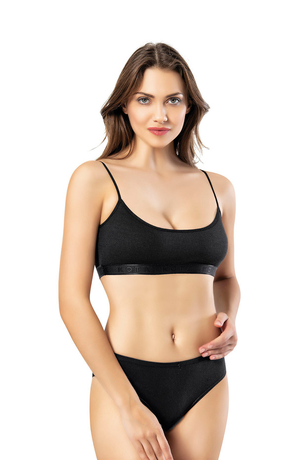 Women's Padded Corded Fabric Rope Strap Black Half Tank Top (M=70-75,L=80-85, XL=90-95, 2XL=100-105)