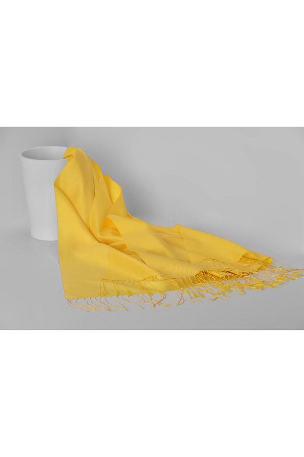 Çift Taraflı Düz Renk İpek Şal 3011-sarı - 3