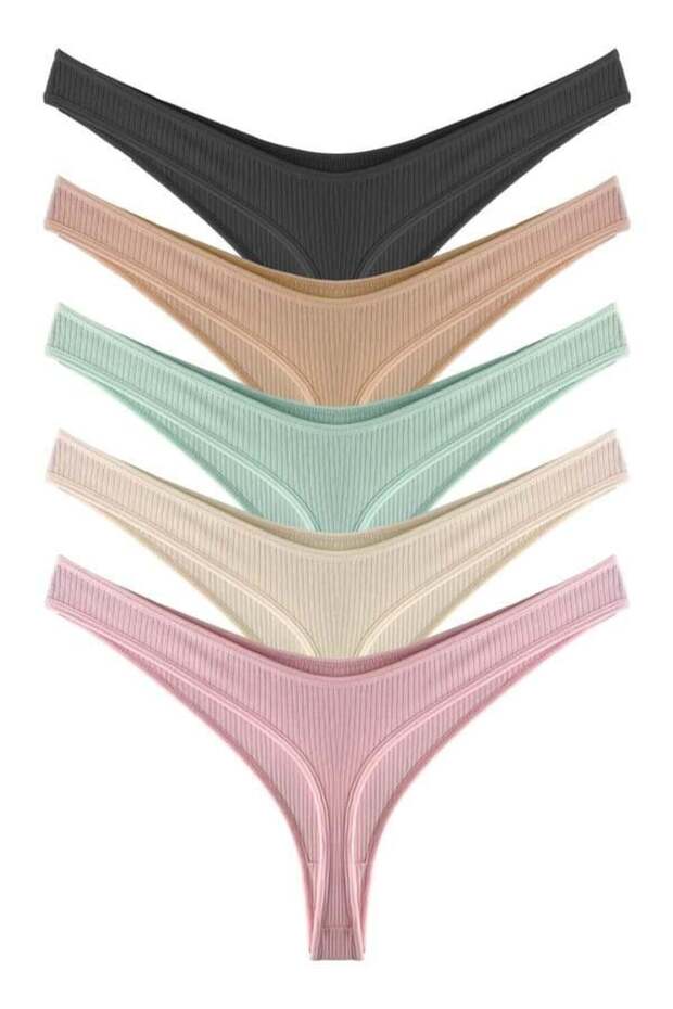 Women's Cotton and Lycra Ribbed Camisole Thong Panties 5-Pack