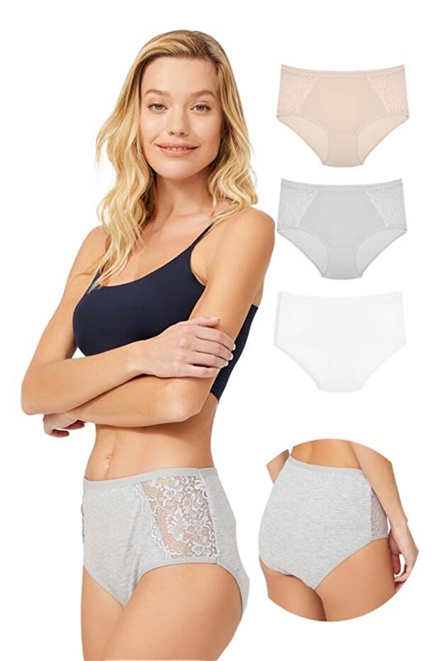 Lace Detailed Classic Cotton Bato Panties 3 Pack - 3