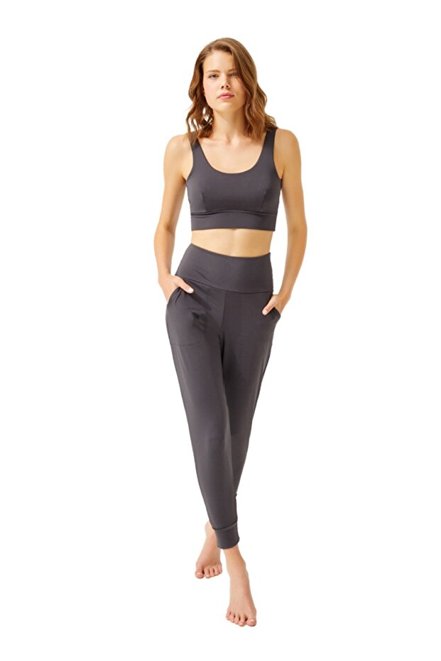 Smoked High Waist Double Pocket Women's Jogger Sweatpants