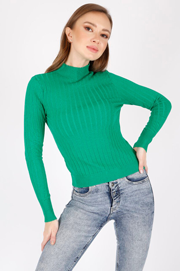 Half Turtleneck Ribbed Long Sleeve Summer Stretchy Knitwear Badi Blouse