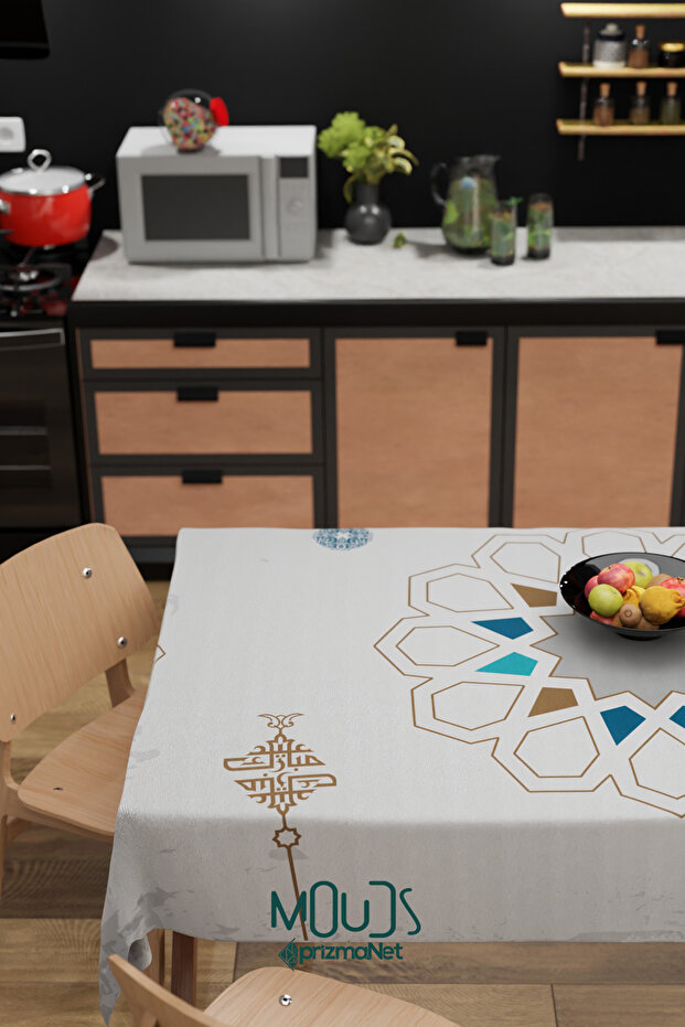 مفرش طاولة من قماش الجلد المدبوغ بنمط خماسي رمضان، مربع ومستطيل - 4