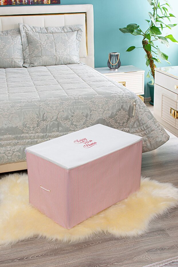 Large Size Printed Detailed Pink Striped Storage Bag 74 X 46 X 46 Cm