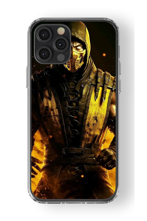 حافظة شفافة مطبوعة بتصميم مورتال كومبات سكوربيون متوافقة مع هاتف iPhone 15 Pro Max