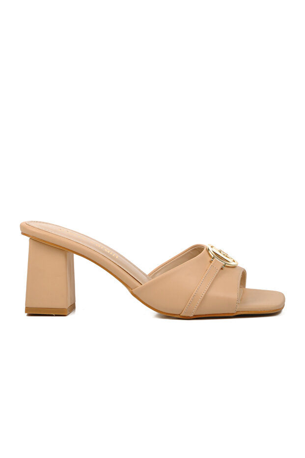 PC-53123 Beige Women's Heeled Slippers