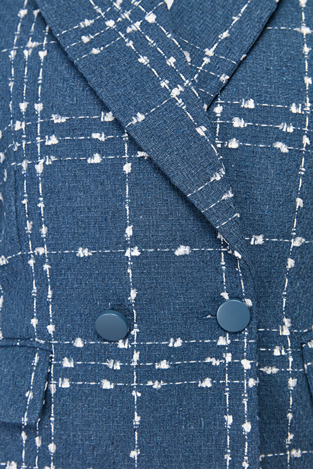 Granatowa tweedowa marynarka z tkaniny TBBSS24AG00004 - 6