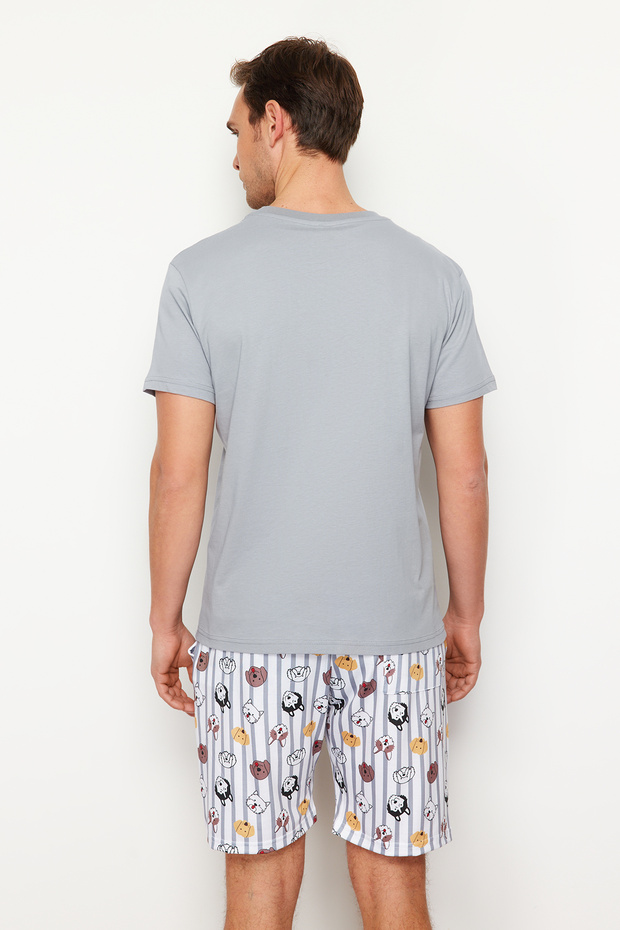 Gri Regular Fit Baskılı Örme Şortlu Pijama Takımı TMNSS23PT00000 - 6