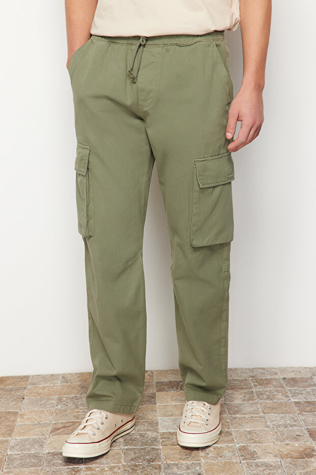 Açık Haki Unisex Regular Fit Lastikli Beli Bağlamalı Kargo Cepli Pantolon TMNSS24PL00003 - 2