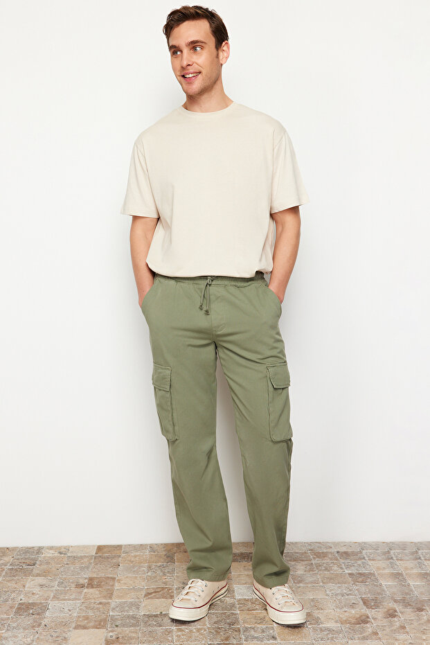Açık Haki Unisex Regular Fit Lastikli Beli Bağlamalı Kargo Cepli Pantolon TMNSS24PL00003 - 6