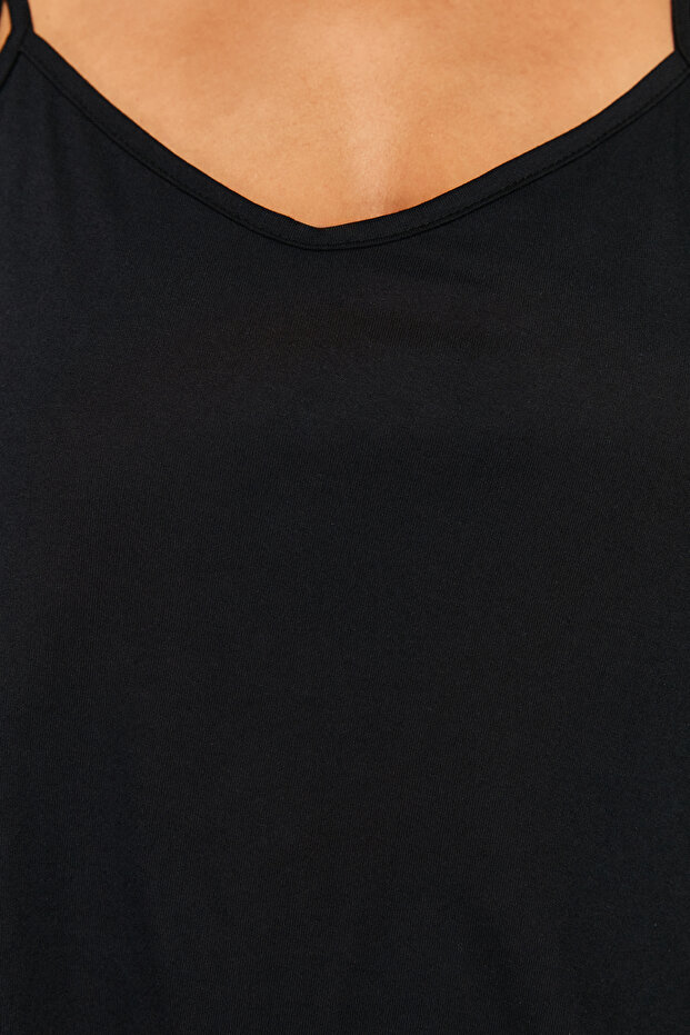 Siyah Askılı Desenli Örme Pijama Takımı TBBSS24AI00032 - 4