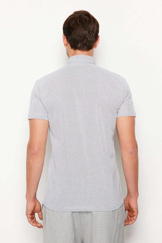Beyaz Regular/Normal Kesim Dokulu Polo Yaka T-shirt TMNSS24PO00038 - 6