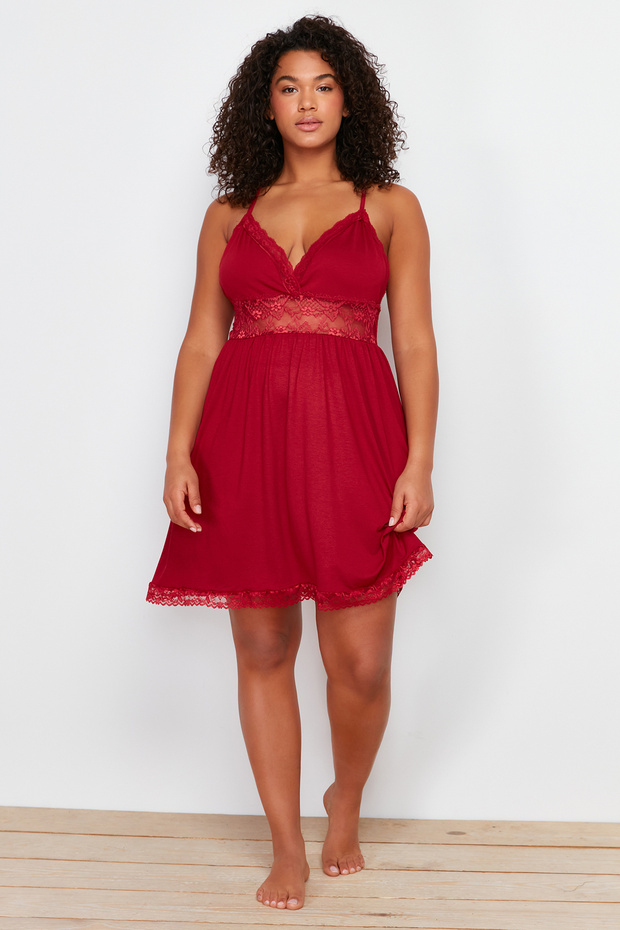 Bordo Dantel ve Sırt Detaylı Örme Gecelik TBBSS24CH00017 - 1