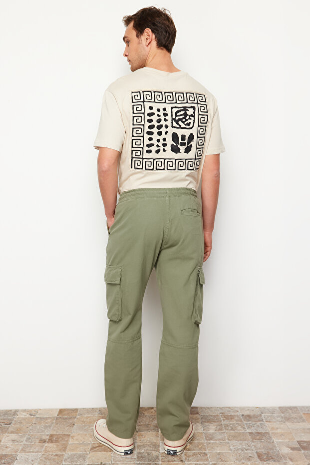 Açık Haki Unisex Regular Fit Lastikli Beli Bağlamalı Kargo Cepli Pantolon TMNSS24PL00003 - 4
