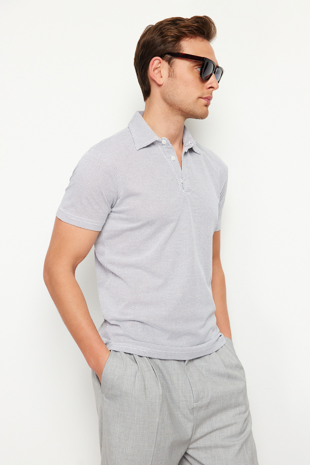 Beyaz Regular/Normal Kesim Dokulu Polo Yaka T-shirt TMNSS24PO00038 - 2