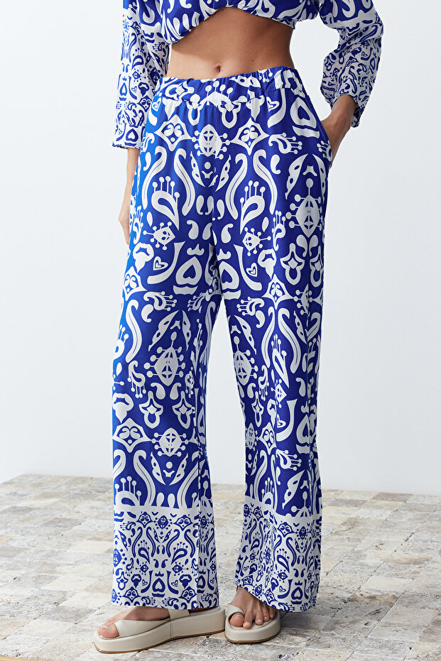 Mavi Zebra Desenli Dokuma Gömlek-Pantolon Takım TWOSS24AU00082 - 5