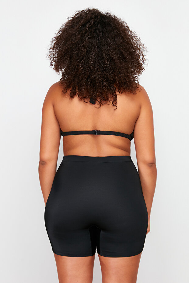 Siyah Yüksek Bel Vücuda Oturan Mini Şort Örme Büyük Beden Bikini Altı TBBSS24CR00008 - 7