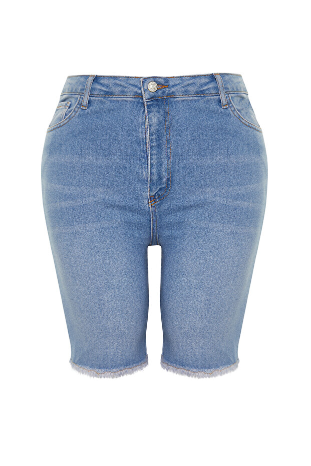 Mavi Paça Püskül Detaylı Esnek Skinny Denim Şort TBBSS24AP00012 - 9