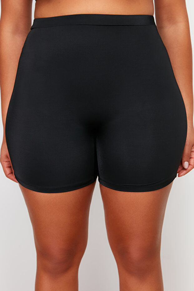 Siyah Yüksek Bel Vücuda Oturan Mini Şort Örme Büyük Beden Bikini Altı TBBSS24CR00008 - 5