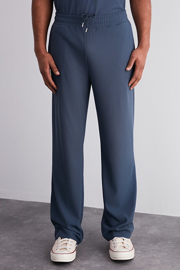 Indigo Rahat/Wide Leg Dokulu Gizli Bağcıklı Tek Parça Eşofman Altı TMNSS23EA00013 - 1