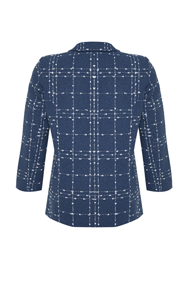 Granatowa tweedowa marynarka z tkaniny TBBSS24AG00004 - 8