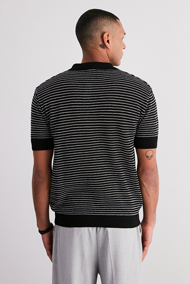 Siyah Relaxed Kısa Kol Polo Yaka Triko T-shirt TMNSS23PO00026 - 6