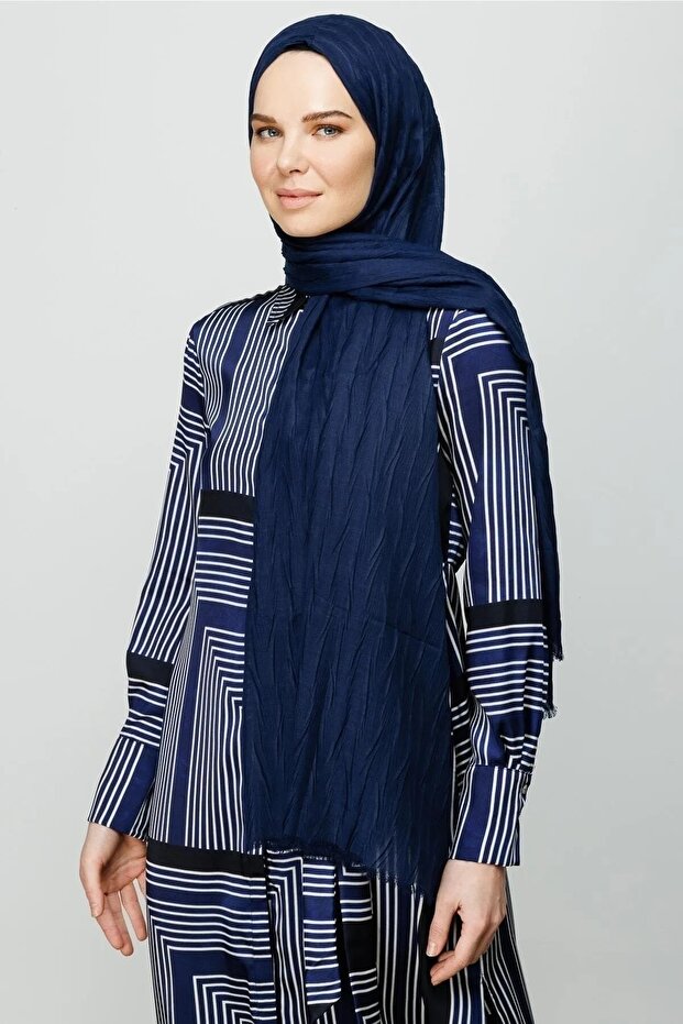 Lacivert Piliseli Bambu Şal - 2