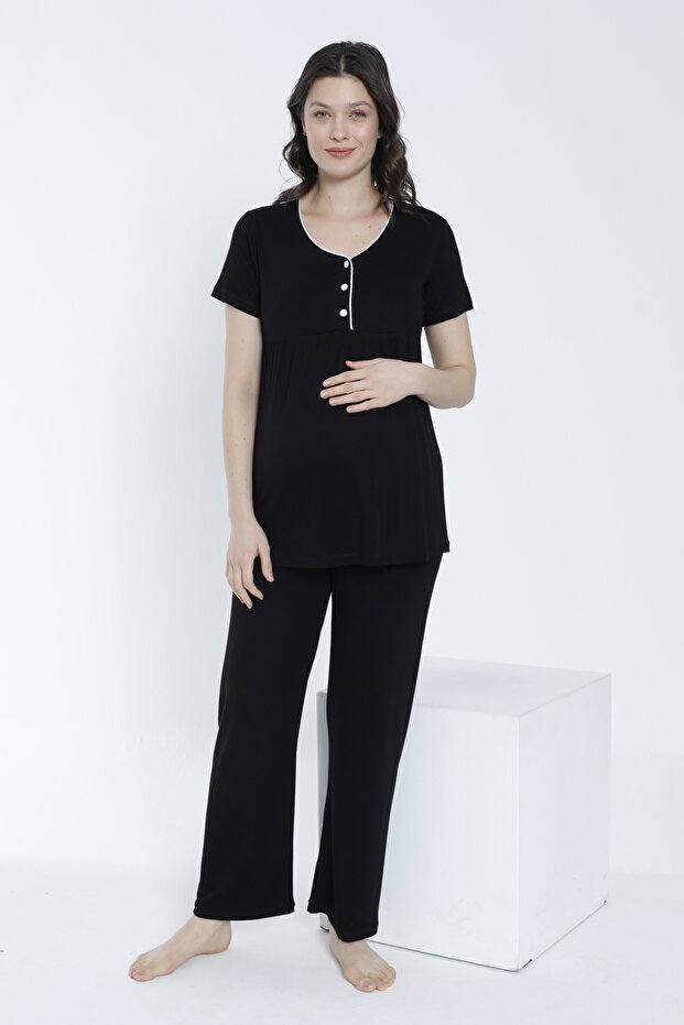 Women's Short Sleeve Maternity and Maternity Pajamas Set