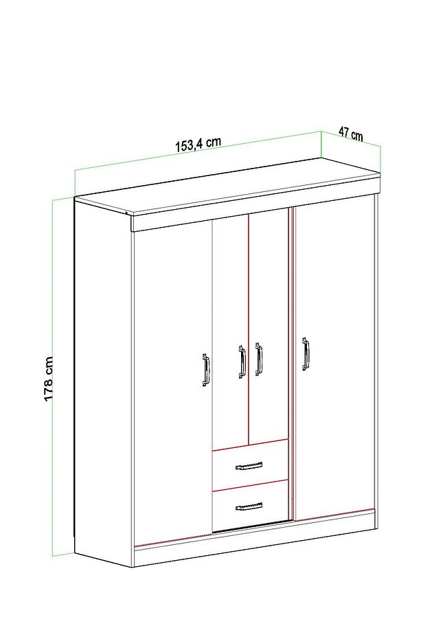 Fulya 4 Kapak 2 Çekmece Gardırop - 5