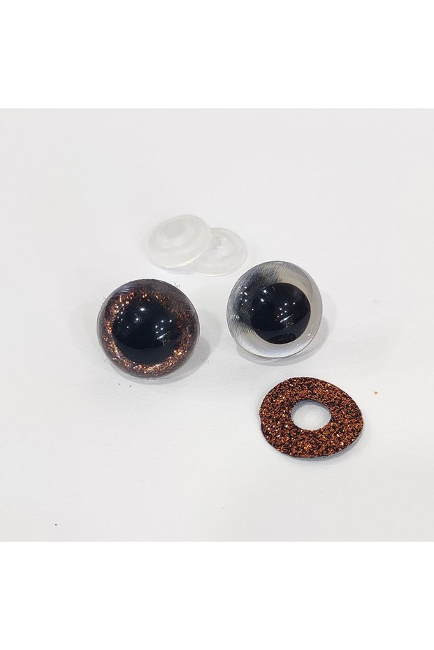 Amigurumi 12 mm Screw-On Colored Glittery Eyes - Brown - 10 Pieces (5 Pairs) Interlocking Eyes