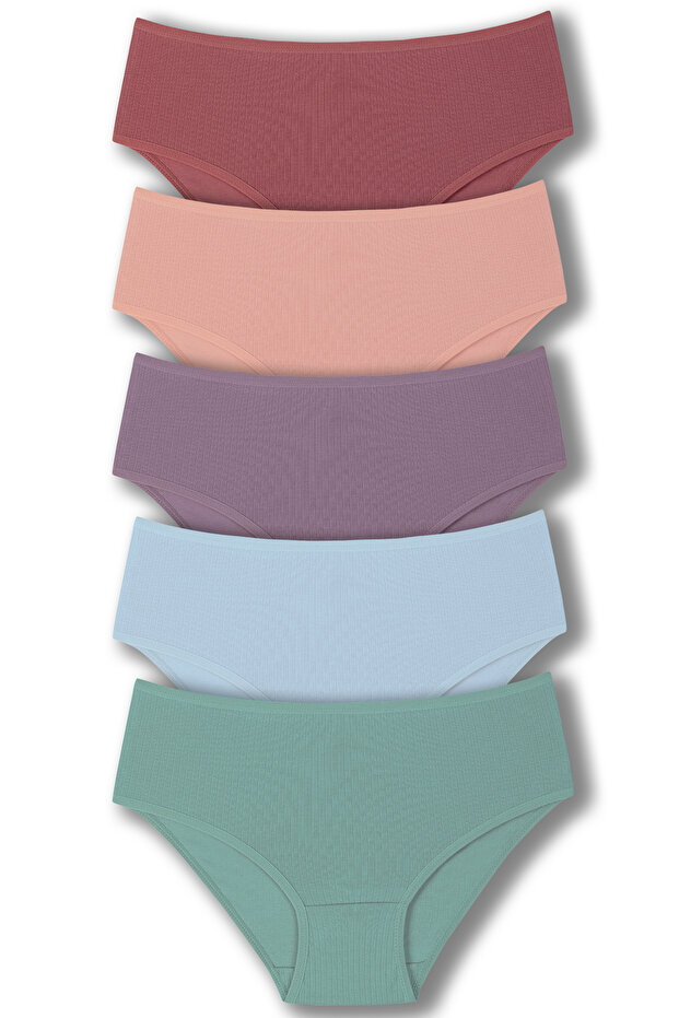 5-Piece Cotton Ribbed High Waist Large Size Women's Panties