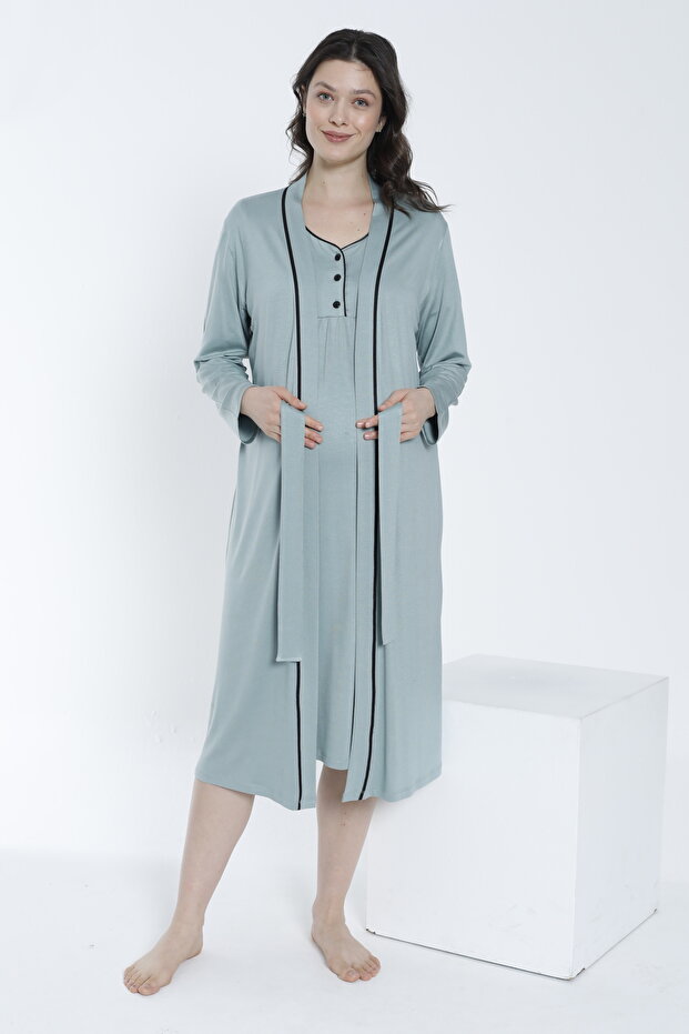 Women's Dressing Gown Front Buttoned Maternity and Maternity Nightgown Set
